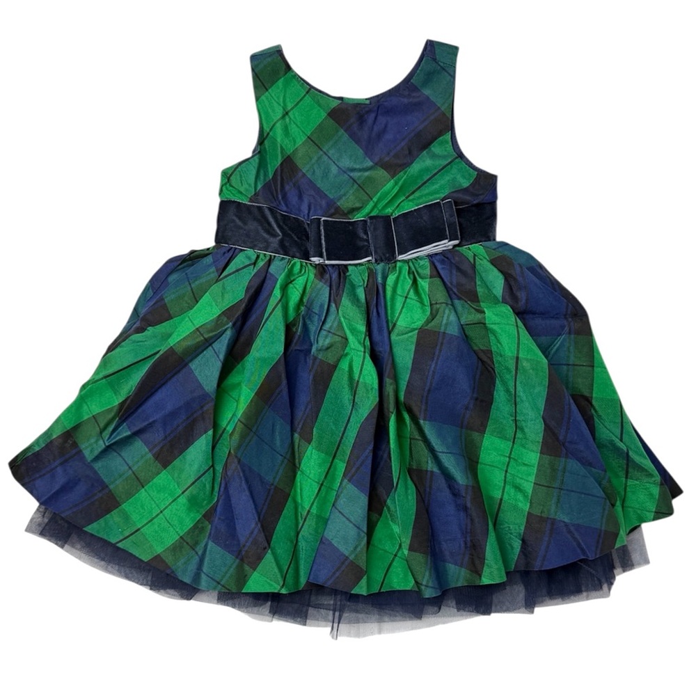 Janie and Jack Holiday Forever Fancy Plaid Dress Green Blue 6-12 Mons